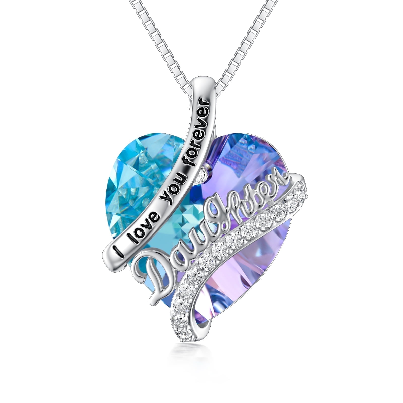 WINNICACA Mothers Day Gifts for Daughter Sterling Silver Daughter Necklace with Purple Crystal Love Heart Pendant Necklace Daughter Jewelry Mothers Day Gifts